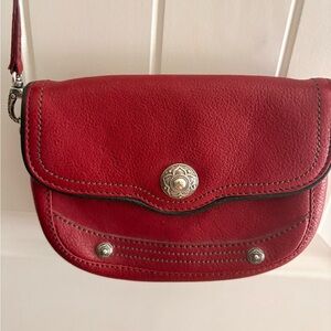 Brighton Red Leather Crossbody/ also wristlet strap with Silver ornamentation